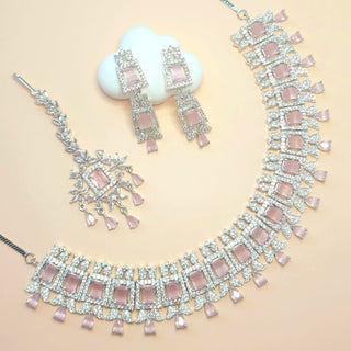 Leona Pink CZ Diamond Simulant Necklace Set - ECLAT INDIAN JEWELSNecklace SetsPink
