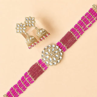 Lilah Pink Kundan Choker Necklace Set - ECLAT INDIAN JEWELSNecklace SetsPink