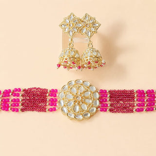 Lilah Pink Kundan Choker Necklace Set - ECLAT INDIAN JEWELSNecklace SetsPink