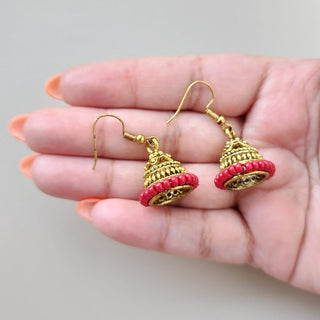 Lily Dark Red Mini Jhumka Earrings - ECLAT INDIAN JEWELSEarringsRed