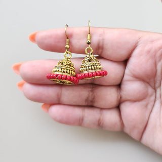 Lily Dark Red Mini Jhumka Earrings - ECLAT INDIAN JEWELSEarringsRed