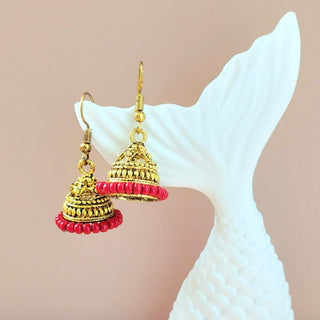 Lily Dark Red Mini Jhumka Earrings - ECLAT INDIAN JEWELSEarringsRed