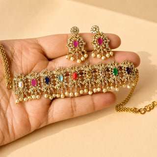 Lily Multicolour CZ Diamond Simulant Necklace Set - ECLAT INDIAN JEWELSNecklace SetsMulticolor