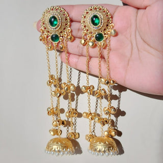 Lisa Dark Green Kashmiri Diamond Gold Finish Earrings - ECLAT INDIAN JEWELSKashmiri EarringsGreen