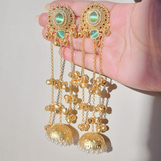 Lisa Mint Green Kashmiri Diamond Gold Finish Earrings - ECLAT INDIAN JEWELSKashmiri EarringsGreen