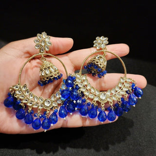 Lola Blue Kundan Chaandbali Earrings - ECLAT INDIAN JEWELSEarringsBlue