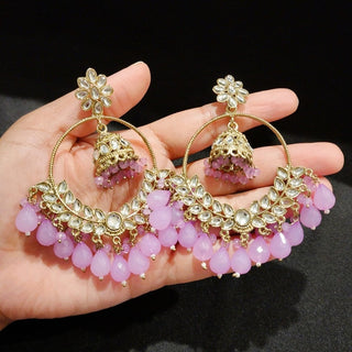 Lola Lilac Purple Kundan Chaandbali Earrings - ECLAT INDIAN JEWELSEarringsPurple