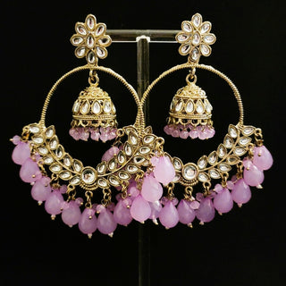 Lola Lilac Purple Kundan Chaandbali Earrings - ECLAT INDIAN JEWELSEarringsPurple