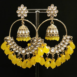 Lola Yellow Kundan Chaandbali Earrings - ECLAT INDIAN JEWELSEarringsYellow