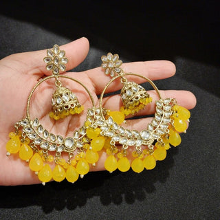 Lola Yellow Kundan Chaandbali Earrings - ECLAT INDIAN JEWELSEarringsYellow