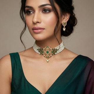 Louisa Green Kundan Choker Set - ECLAT INDIAN JEWELSChoker setsGreen
