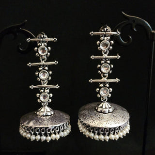 Luca White German Silver Jhumki Earrings - ECLAT INDIAN JEWELSEarringsWhite