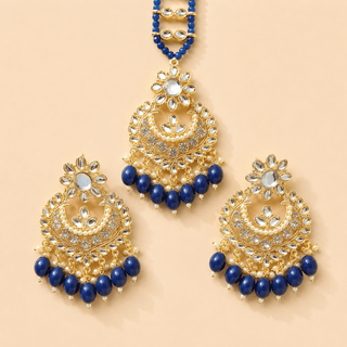 Lucie Blue Kundan Tikka Set - ECLAT INDIAN JEWELSTikka SetsBlue