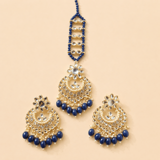 Lucie Blue Kundan Tikka Set - ECLAT INDIAN JEWELSTikka SetsBlue