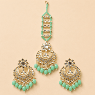 Lucie Mint Green Kundan Tikka Set - ECLAT INDIAN JEWELSTikka SetsGreen