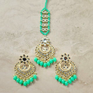 Lucie Mint Green Kundan Tikka Set - ECLAT INDIAN JEWELSTikka SetsGreen