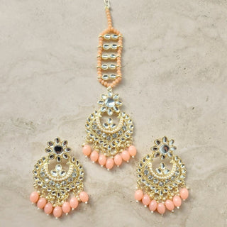 Lucie Peach Kundan Tikka Set - ECLAT INDIAN JEWELSTikka SetsPeach