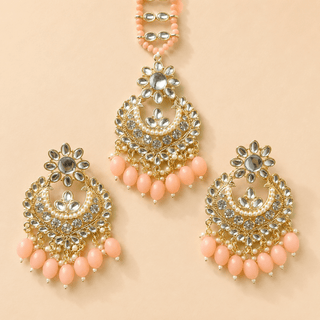 Lucie Peach Kundan Tikka Set - ECLAT INDIAN JEWELSTikka SetsPeach