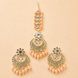 Lucie Peach Kundan Tikka Set - ECLAT INDIAN JEWELSTikka SetsPeach