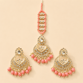 Lucy Peach Kundan Tikka Set - ECLAT INDIAN JEWELSTikka SetsPeach