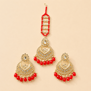 Lucy Red Kundan Tikka Set - ECLAT INDIAN JEWELSTikka SetsRed
