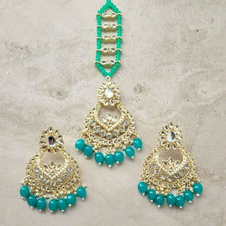 Lucy Sea Green Kundan Tikka Set - ECLAT INDIAN JEWELSTikka SetsGreen