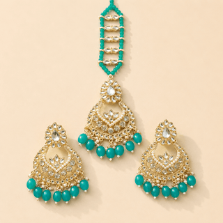 Lucy Sea Green Kundan Tikka Set - ECLAT INDIAN JEWELSTikka SetsGreen