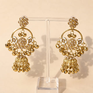 Lucy White Victorian Gold Kashmiri Jhumka Earrings - ECLAT INDIAN JEWELSEarringsWhite