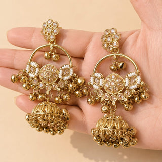 Lucy White Victorian Gold Kashmiri Jhumka Earrings - ECLAT INDIAN JEWELSEarringsWhite
