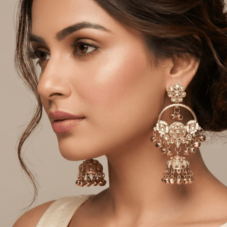 Lucy White Victorian Gold Kashmiri Jhumka Earrings - ECLAT INDIAN JEWELSEarringsWhite