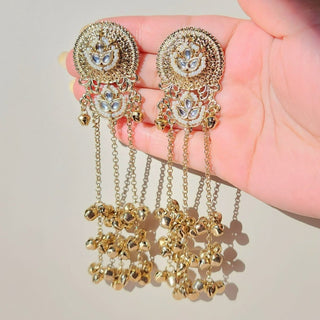 Lyanna Kashmiri Kundan Antique Gold Finish Earrings - ECLAT INDIAN JEWELSKashmiri EarringsWhite