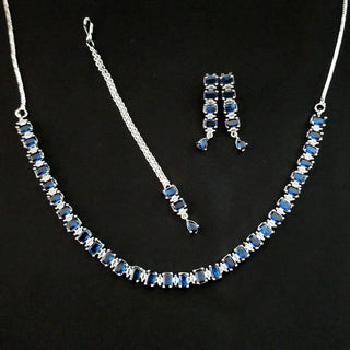 Lydia Blue CZ Diamond Simulant Necklace Set - ECLAT INDIAN JEWELSNecklace SetsBlue