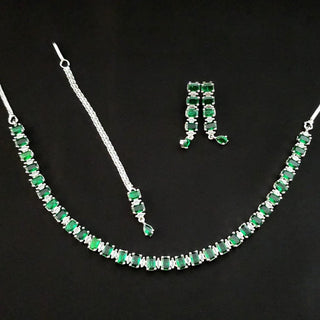 Lydia Green CZ Diamond Simulant Necklace Set - ECLAT INDIAN JEWELSNecklace SetsGreen