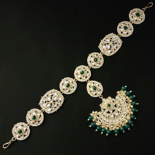 Lydia Green Kundan Sheesh Phool - ECLAT INDIAN JEWELSMatha Patti, Sheesh PhoolGreen