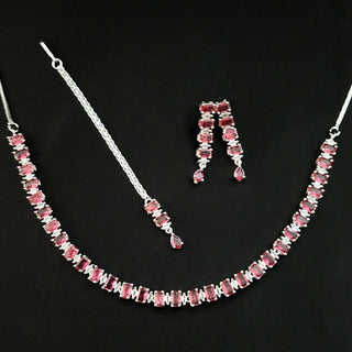 Lydia Red CZ Diamond Simulant Necklace Set - ECLAT INDIAN JEWELSNecklace SetsRed