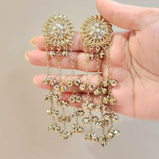 Lydia White Kashmiri Kundan Antique Gold Finish Earrings - ECLAT INDIAN JEWELSKashmiri EarringsGold