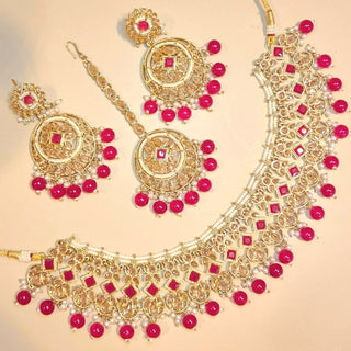 Lyssa Rani Pink Polki Necklace Set with Tikka - ECLAT INDIAN JEWELSNecklace SetsPink
