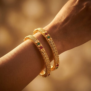 Mackenzie Multicolour Gold Bangles (Pair) (2.4, 2.6, 2.8) - ECLAT INDIAN JEWELSBangle, Kadas & Bracelets2.6