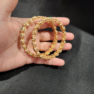 Madeline Multicolour Gold Kada Bangles (Pair) (2.4, 2.6, 2.8) - ECLAT INDIAN JEWELSBangle, Kadas & Bracelets2.6