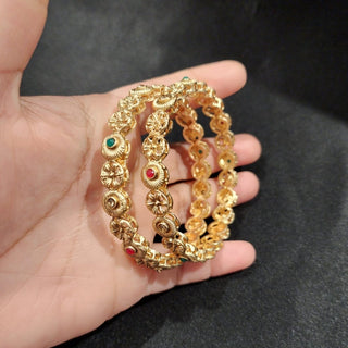 Madeline Multicolour Gold Kada Bangles (Pair) (2.4, 2.6, 2.8) - ECLAT INDIAN JEWELSBangle, Kadas & Bracelets2.6