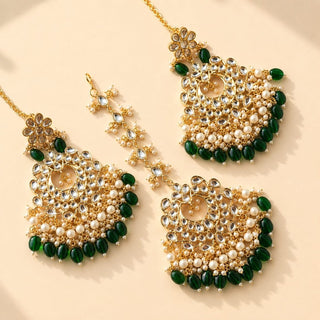 Madison Green Kundan Necklace Set with Tikka - ECLAT INDIAN JEWELSNecklace SetsGreen