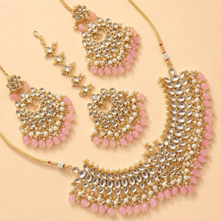 Madison Pink Kundan Necklace Set with Tikka - ECLAT INDIAN JEWELSNecklace SetsPink