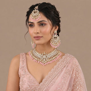 Madison Pink Kundan Necklace Set with Tikka - ECLAT INDIAN JEWELSNecklace SetsPink