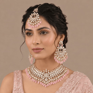 Madison Pink Kundan Necklace Set with Tikka - ECLAT INDIAN JEWELSNecklace SetsPink