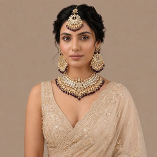 Madison Wine Red Kundan Necklace Set with Tikka - ECLAT INDIAN JEWELSNecklace SetsPurple