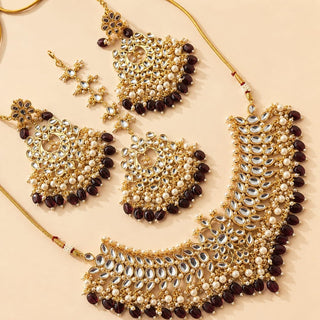 Madison Wine Red Kundan Necklace Set with Tikka - ECLAT INDIAN JEWELSNecklace SetsPurple