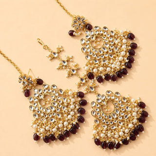 Madison Wine Red Kundan Necklace Set with Tikka - ECLAT INDIAN JEWELSNecklace SetsPurple