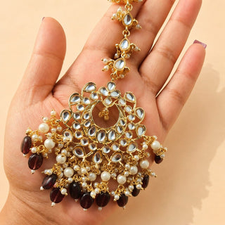 Madison Wine Red Kundan Necklace Set with Tikka - ECLAT INDIAN JEWELSNecklace SetsPurple