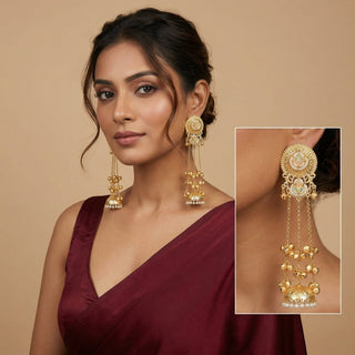 Maegan Mint Green and Light Pink Kashmiri Jhumka Gold Finish Earrings - ECLAT INDIAN JEWELSKashmiri EarringsMulticolor