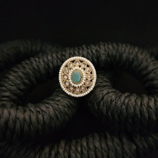 Maegan Pastel Blue Polki Adjustable Ring - ECLAT INDIAN JEWELSRingsBlue